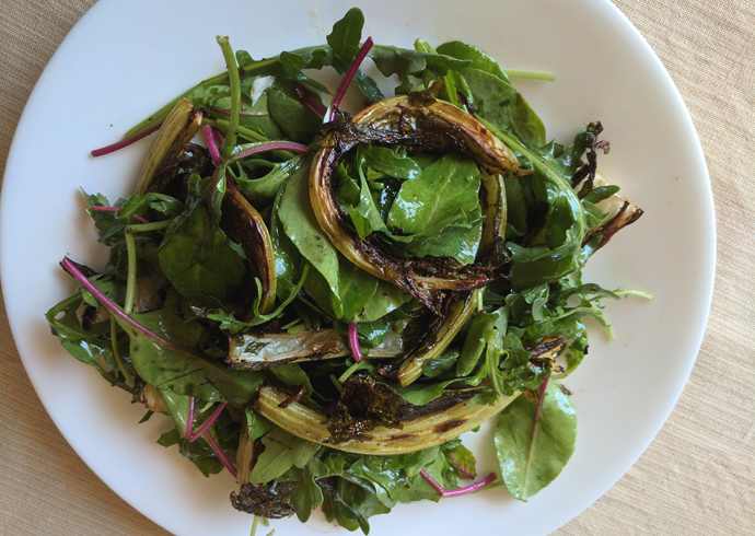 roasted cauliflower leaf salad